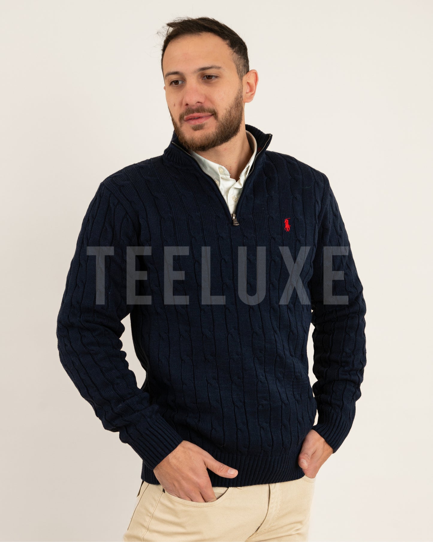 pull rl demi-zippé en coton torsadé