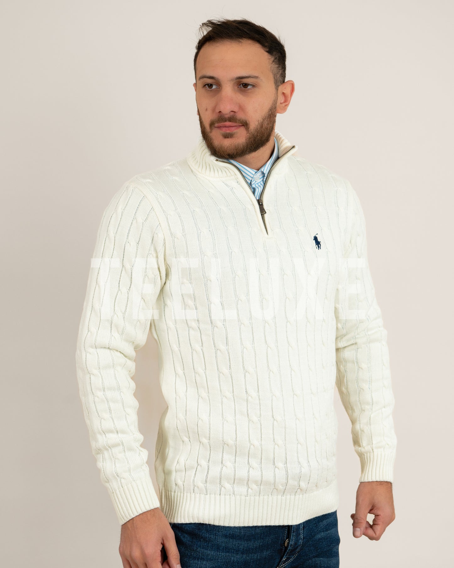 pull rl demi-zippé en coton torsadé