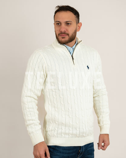 Pull RL demi-zippé en coton torsadé