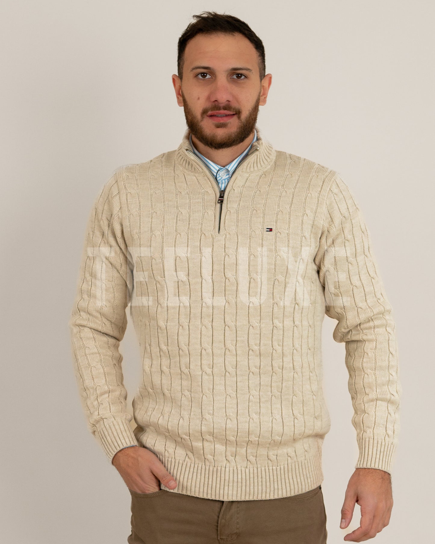 pull th demi-zippé en coton torsadé