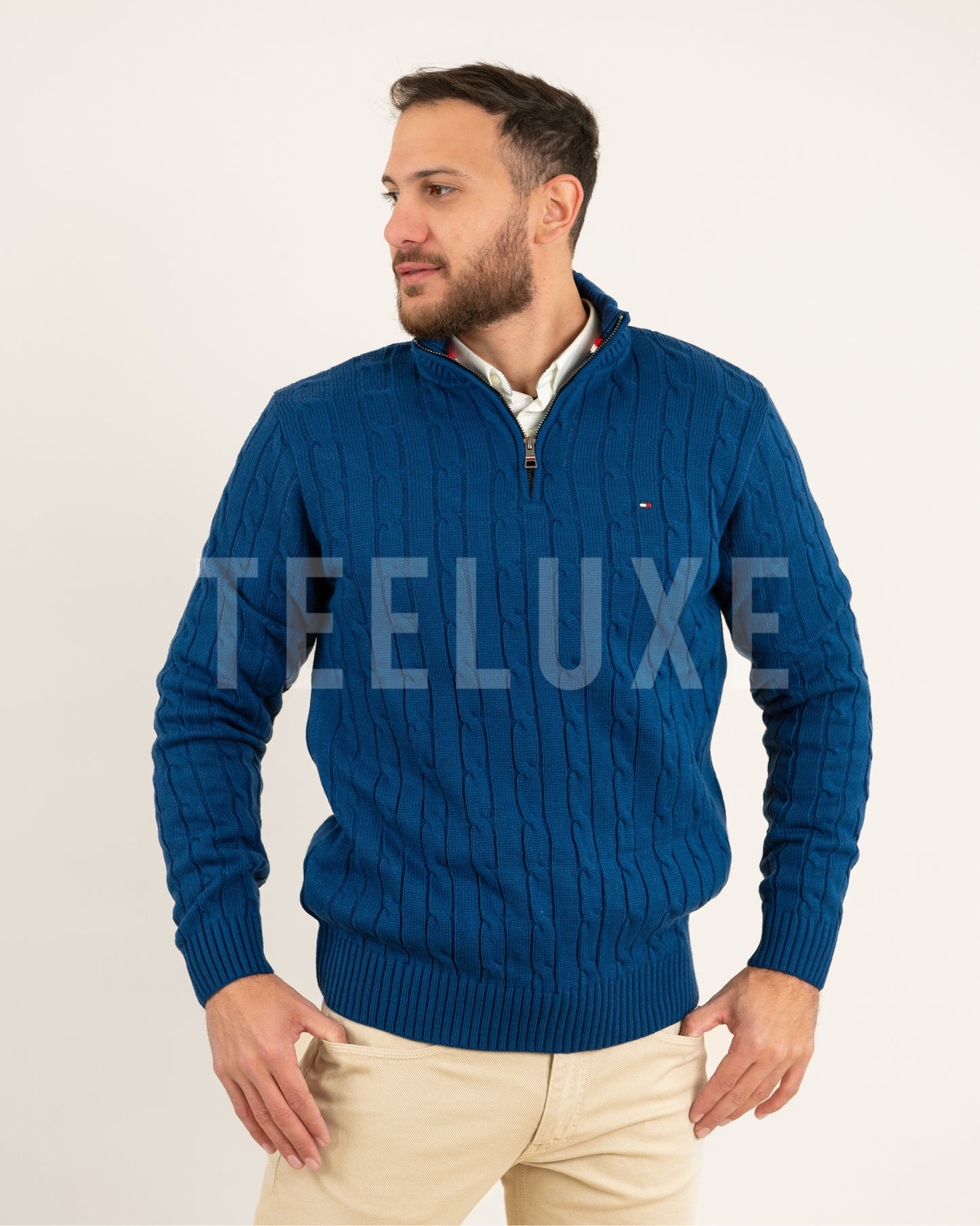 pull th demi-zippé en coton torsadé