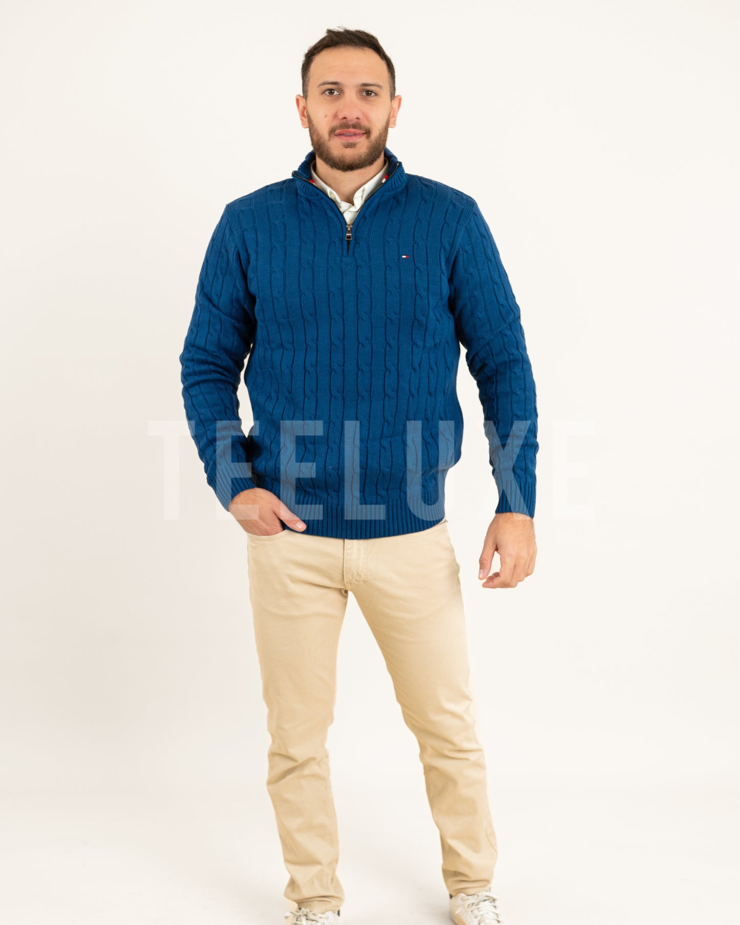 pull th demi-zippé en coton torsadé