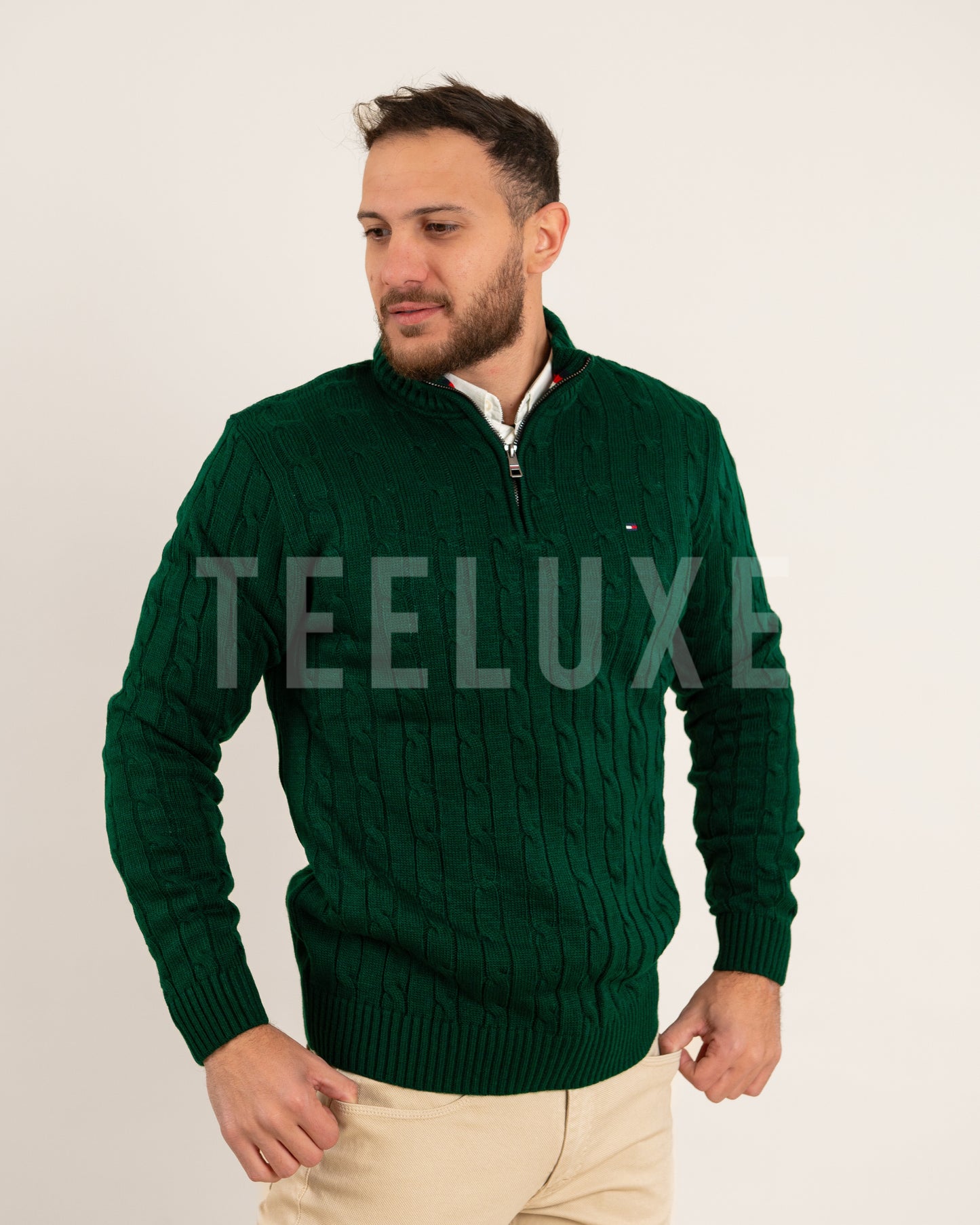 pull th demi-zippé en coton torsadé