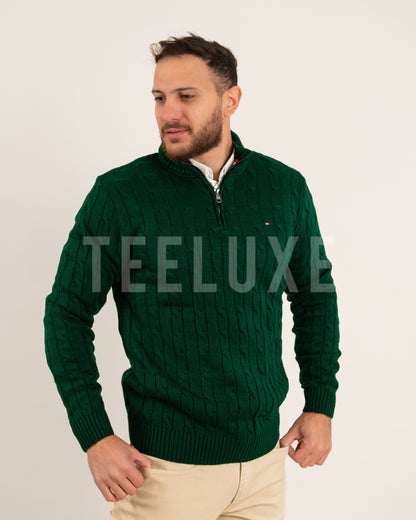 Pull TH demi-zippé en coton torsadé