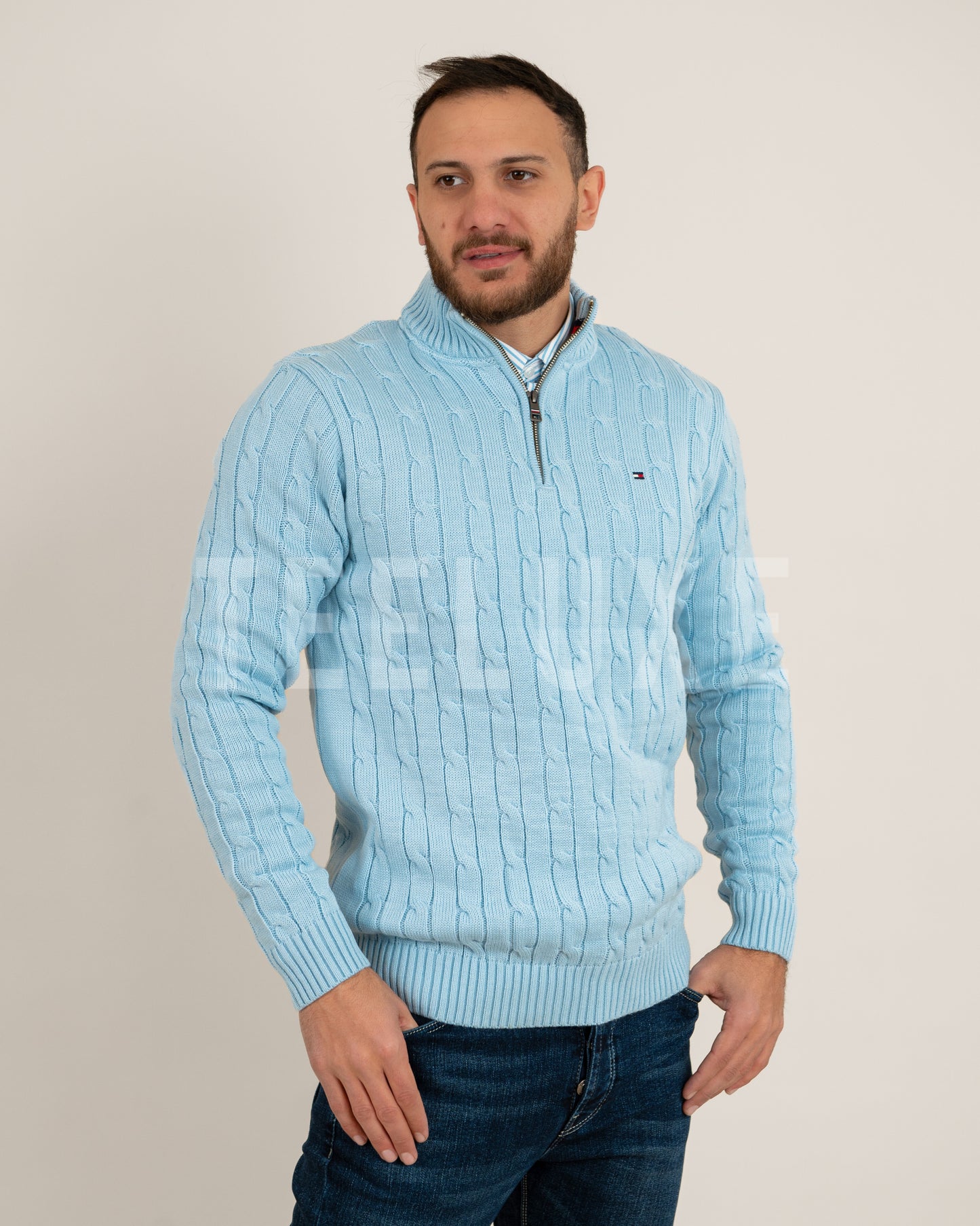 pull th demi-zippé en coton torsadé