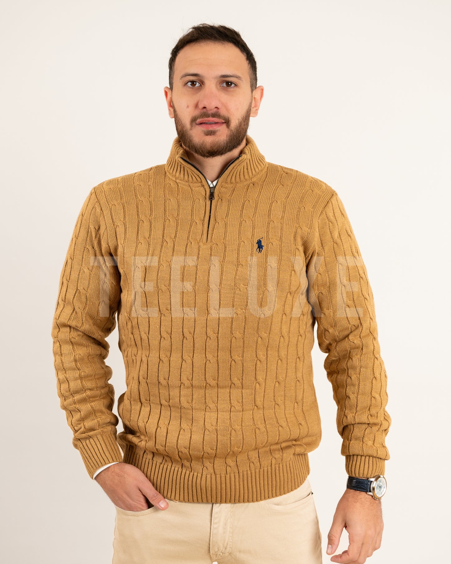 pull rl demi-zippé en coton torsadé