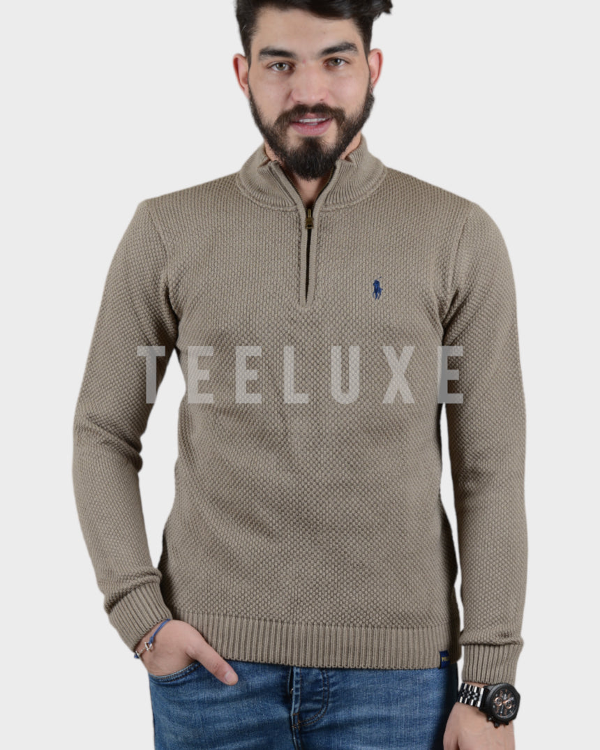 pull ralph lauren demi-zippé en coton piqué