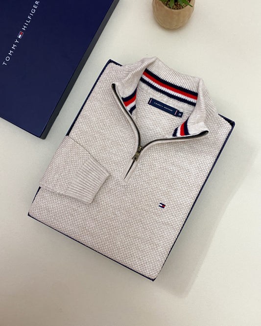 Pull Tommy Hilfiger demi-zippé en coton piqué